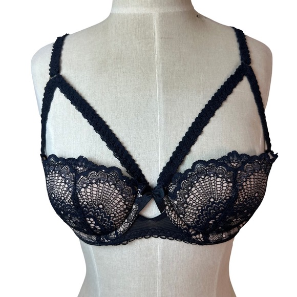 Adore Me Other - Adore Me Black Lace Kimmy Push Up Balconette Bra 32B Underwire Scalloped Trim